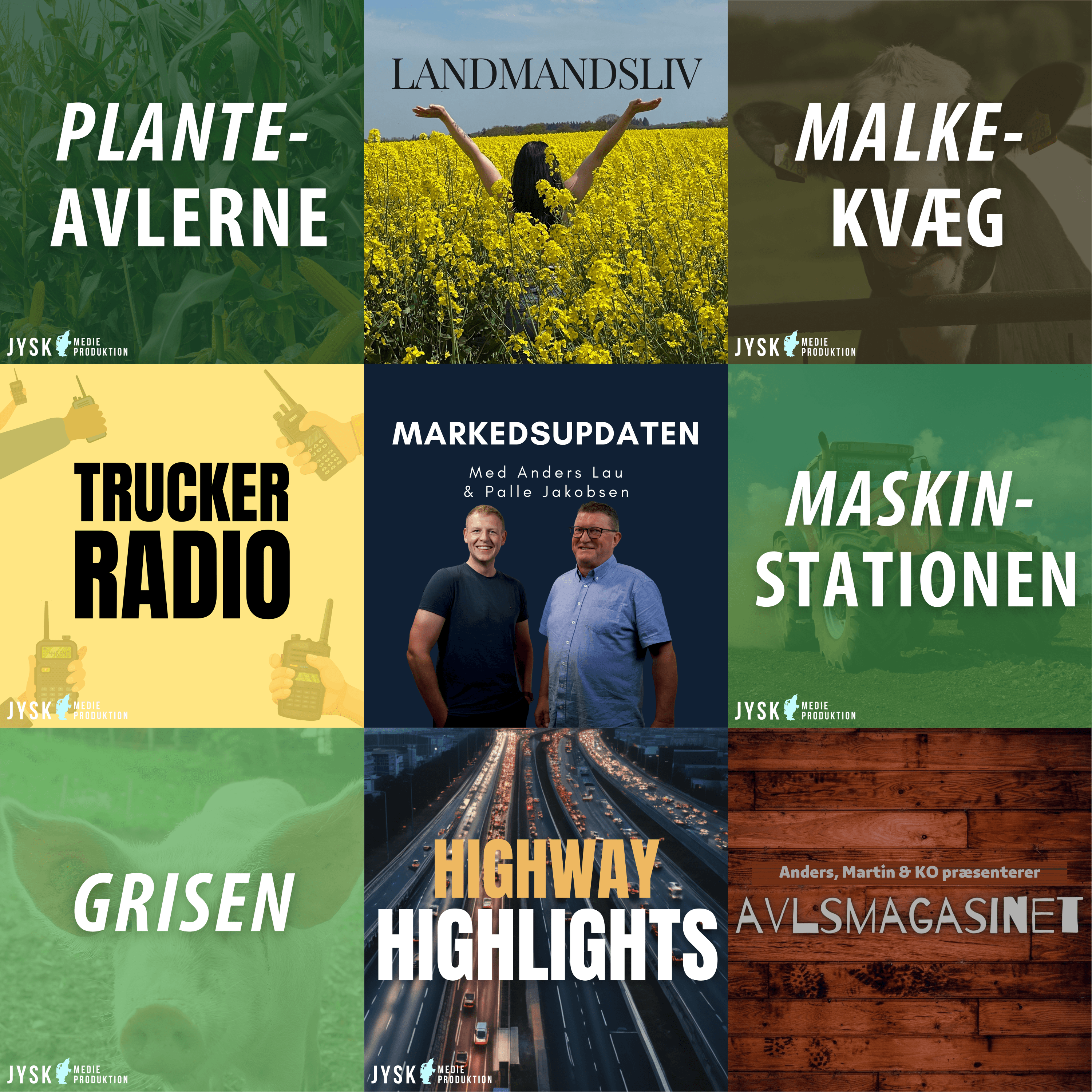 Forskellige podcastserier som vi har produceret indenfor begge vores brands Landbrugspodcasten og Truckerpodcast