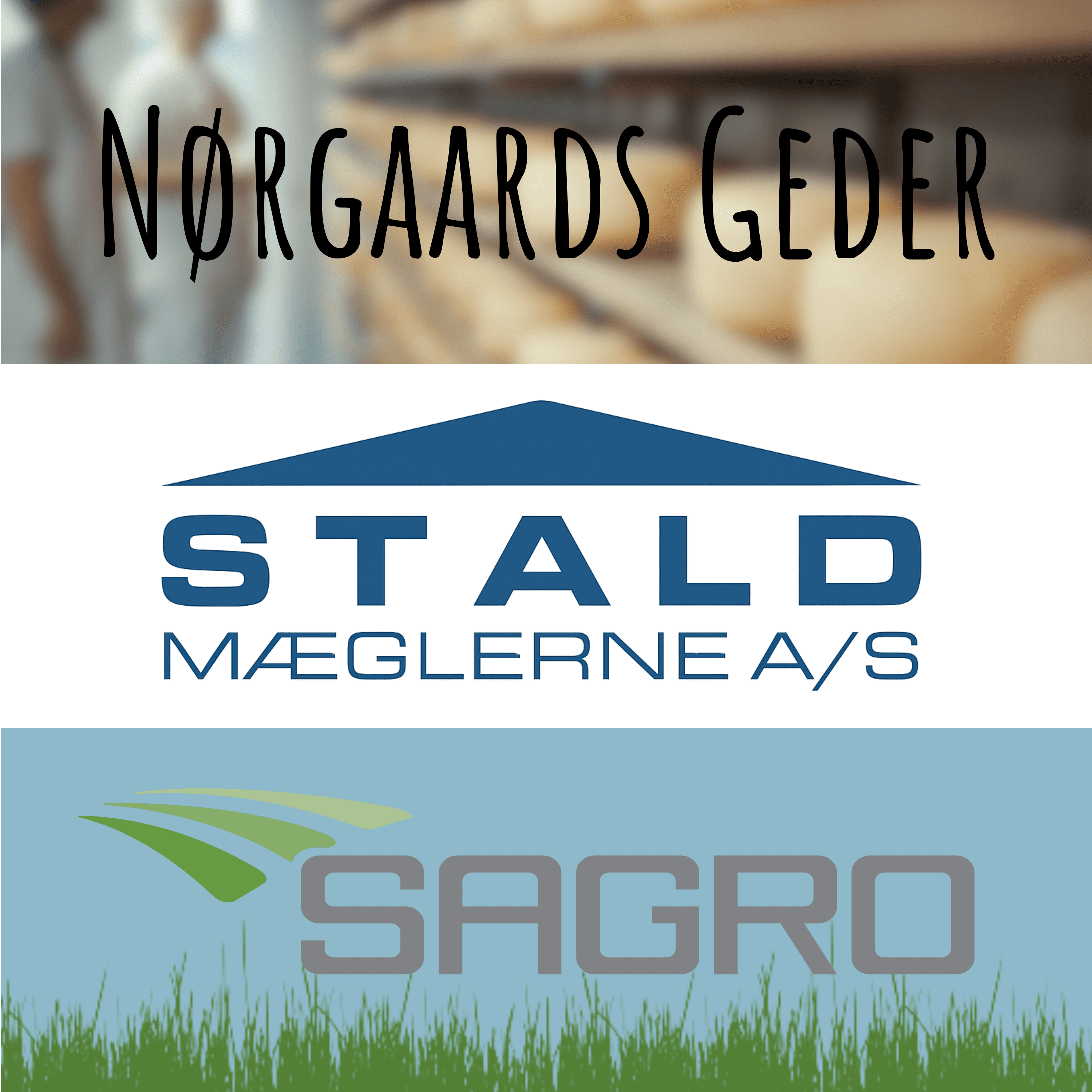 En kollage af nogle cases fra Jysk Medieproduktion, heriblandt Nørgaards Geder, Staldmæglerne og SAGRO